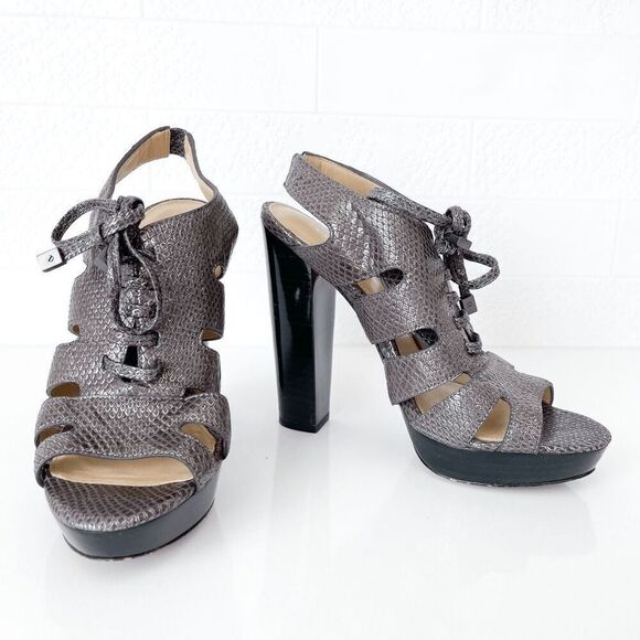 Coach Womens Moreen Metallic Pewter Leather Slingback High Heels Brown Size 7 - Picture 3 of 8